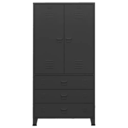 Industrial Wardrobe Black 35.4"x19.7"x70.9" Metal 55kg/121ib Armoires & Wardrobes 2 Industrial Wardrobe Black 35.4"x19.7"x70.9" Metal 55kg/121ib Armoires & Wardrobes - Image 2