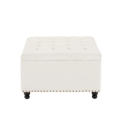 Tbfit Large Square Storage Ottoman Bench, Tufted Upholstered Coffee Table Ottoman With Storage, Oversized Storage Ottomans Toy Box Footrest For Living Room, Cream Beige 7 Tbfit Large Square Storage Ottoman Bench, Tufted Upholstered Coffee Table Ottoman With Storage, Oversized Storage Ottomans Toy Box Footrest For Living Room, Cream Beige - Image 7