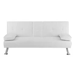 Naomi Home White Futon Sofa Bed, Faux Leather Futon Couch With Armrest And 2 Cupholders, Pull Out Sofa Bed Couch With Metal Legs, Reclining Small Couch Bed, White Futon Sofa Bed For Living Room -Best Furniture Store 21SWhY6eiHL
