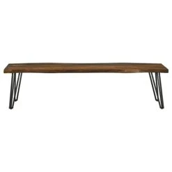 GENERIC Grey And Gunmetal Rectangular Hairpin-Leg Dining Bench Brown Solid Industrial Metal Wood Finish -Best Furniture Store 21VOO0o4iSL