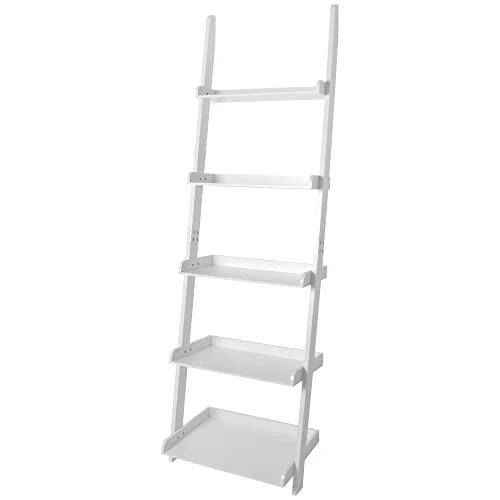 EHemco 5 Tier Leaning Wall Bookshelf, 70 Inches, White 4 EHemco 5 Tier Leaning Wall Bookshelf, 70 Inches, White - Image 4