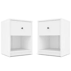 Home Square 2 Piece Bedroom Set With 2 One Drawer Nightstands In White