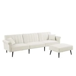 GENERIC L-Shape Sectional Sofa With Ottoman Elegant Line Design Folding Futon Bed Nailhead Trim White Cabin Lodge Mid-Century Modern Solid Velvet Handmade 7 GENERIC L-Shape Sectional Sofa With Ottoman Elegant Line Design Folding Futon Bed Nailhead Trim White Cabin Lodge Mid-Century Modern Solid Velvet Handmade -Best Furniture Store 21mPq5AZXML