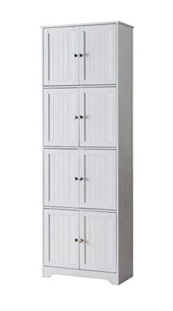 KB Designs - 4-Tier Tall Kitchen Pantry Storage Cabinet With 8 Doors, White