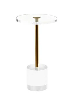 Artmaze Clear Acrylic End Table,Side Table,Brushed Brass Metal,Round,for Office, Living Room And Bedroom,Easy Assembly,12x12 Inch,21.3 Inch High