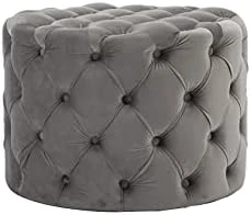 ZHENGHAO Upholstered Velvet Round Ottoman Height 17.7 Inches Large Sturdy Stool Foot Rest Bench With Button Tufted For Living Room/Bedroom, Grey 4 ZHENGHAO Upholstered Velvet Round Ottoman Height 17.7 Inches Large Sturdy Stool Foot Rest Bench With Button Tufted For Living Room/Bedroom, Grey - Image 4