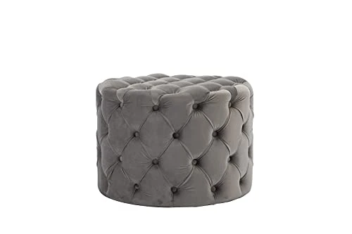 ZHENGHAO Upholstered Velvet Round Ottoman Height 17.7 Inches Large Sturdy Stool Foot Rest Bench With Button Tufted For Living Room/Bedroom, Grey 1 ZHENGHAO Upholstered Velvet Round Ottoman Height 17.7 Inches Large Sturdy Stool Foot Rest Bench With Button Tufted For Living Room/Bedroom, Grey