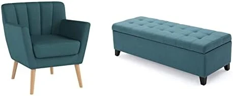 Christopher Knight Home Merel Mid Century Modern Fabric Club Chair, Dark Teal/Natural 7 Christopher Knight Home Merel Mid Century Modern Fabric Club Chair, Dark Teal/Natural - Image 7