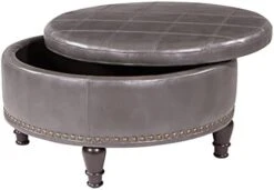 OSP Home Furnishings Augusta Round Storage Ottoman With Decorative Nailheads And Flip Over Lid With Serving Tray Surface, Espresso Faux Leather 17 OSP Home Furnishings Augusta Round Storage Ottoman With Decorative Nailheads And Flip Over Lid With Serving Tray Surface, Espresso Faux Leather -Best Furniture Store 310AiMT1Z1S. AC