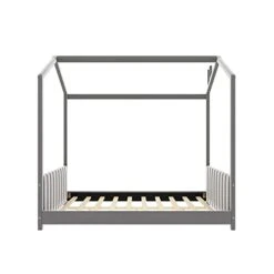 Polibi Full Size Velvet House Bed Floor Wood Bed With Roof, Headboard And Footboard, Children Wooden Full House Bed, Can Be Decorated For Girls, Boys, Grey -Best Furniture Store 310kc54WGQL