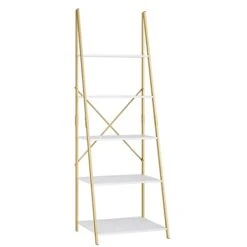 Finetones 5-Tier Ladder Shelf, Free Standing A-Shape Display Bookcase, Storage Organizer Unit With Metal Frame, Flower Stand Plant Rack For Living Room, Kitchen, Bathroom, Home Office, White/Gold 9 Finetones 5-Tier Ladder Shelf, Free Standing A-Shape Display Bookcase, Storage Organizer Unit With Metal Frame, Flower Stand Plant Rack For Living Room, Kitchen, Bathroom, Home Office, White/Gold -Best Furniture Store 310opUuV7SL