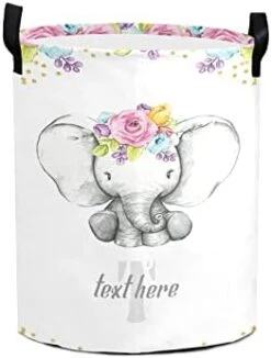 Personalized Custom Baby Elephant Blue Stars Collapsible Large Sized Clothes Hamper With Knitting Handles For Baby Girls Boys Kids Nursery Clothes Things -Best Furniture Store 310x6tb96xL. AC