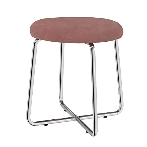 Round Backless Metal Vanity Stool With Upholstered Seat, Pink, 51111 2 Round Backless Metal Vanity Stool With Upholstered Seat, Pink, 51111 - Image 2