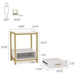 Tribesigns 25 Inch Tall Gold Nightstands With Drawers And Storage Shelf, Modern Bedside Table End Table Side Table For Bedroom, Living Room (1 Pc, Gold And White) 10 Tribesigns 25 Inch Tall Gold Nightstands With Drawers And Storage Shelf, Modern Bedside Table End Table Side Table For Bedroom, Living Room (1 Pc, Gold And White) -Best Furniture Store 311JCXKekgL
