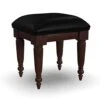 Lafayette Cherry Vanity Bench With Black Vinyl Cushion, Mahogany Solids, And Spindle Legs