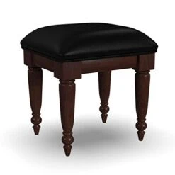 Lafayette Cherry Vanity Bench With Black Vinyl Cushion, Mahogany Solids, And Spindle Legs