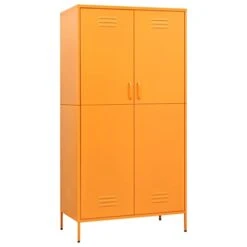 Metal Wardrobe Cabinet, Steel Tall Storage Cabinet With Doors And Shelves, Metal Storage Cabinet With Hanging Rod And Adjustable Shelves For Office,Mustard Yellow 35.4"x19.7"x70.9"(I)