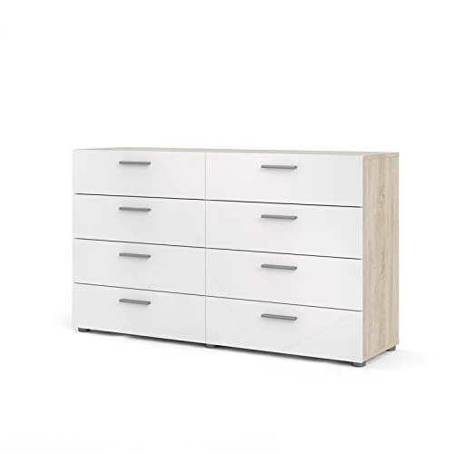 Contemporary 3 Piece Bedroom Set With Two Nightstands And 8 Drawer Double Dresser In Oak And White Gloss 2 Contemporary 3 Piece Bedroom Set With Two Nightstands And 8 Drawer Double Dresser In Oak And White Gloss - Image 2
