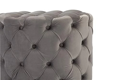 ZHENGHAO Upholstered Velvet Round Ottoman Height 17.7 Inches Large Sturdy Stool Foot Rest Bench With Button Tufted For Living Room/Bedroom, Grey 3 ZHENGHAO Upholstered Velvet Round Ottoman Height 17.7 Inches Large Sturdy Stool Foot Rest Bench With Button Tufted For Living Room/Bedroom, Grey - Image 3
