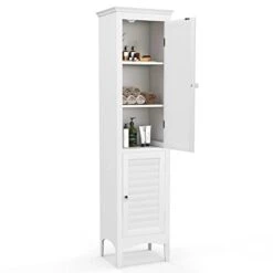 LOKO Tall Narrow Bathroom Cabinet, Freestanding Linen Tower Cabinet With 2 Doors & 3-Level Adjustable Shelf, Slim Floor Storage Cabinet With Anti-toppling Device For Bathroom, Living Room