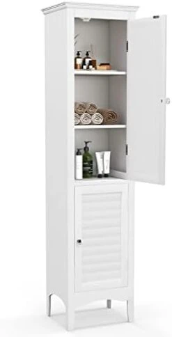LOKO Tall Narrow Bathroom Cabinet, Freestanding Linen Tower Cabinet With 2 Doors & 3-Level Adjustable Shelf, Slim Floor Storage Cabinet With Anti-toppling Device For Bathroom, Living Room -Best Furniture Store 312WJjjEcTL. AC