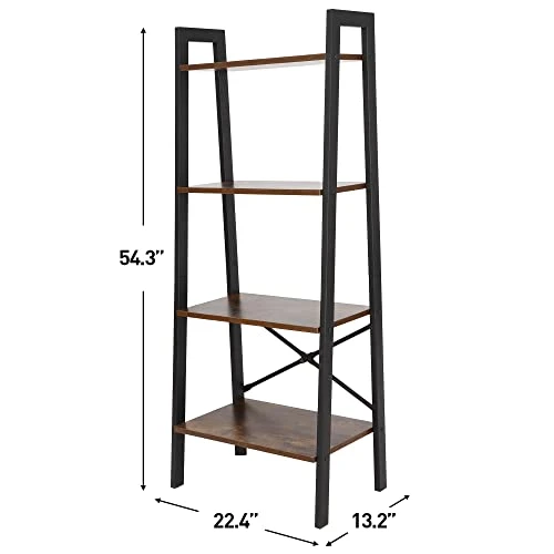 Nouva 4 Tier Ladder Shelf, Industrial Bookshelf Free Standing Steel Frame Open Display Rack Shelf Wooden Shelf For Living Room Bedroom Kitchen Home Office Bathroom Garage, Rustic Brown 3 Nouva 4 Tier Ladder Shelf, Industrial Bookshelf Free Standing Steel Frame Open Display Rack Shelf Wooden Shelf For Living Room Bedroom Kitchen Home Office Bathroom Garage, Rustic Brown - Image 3