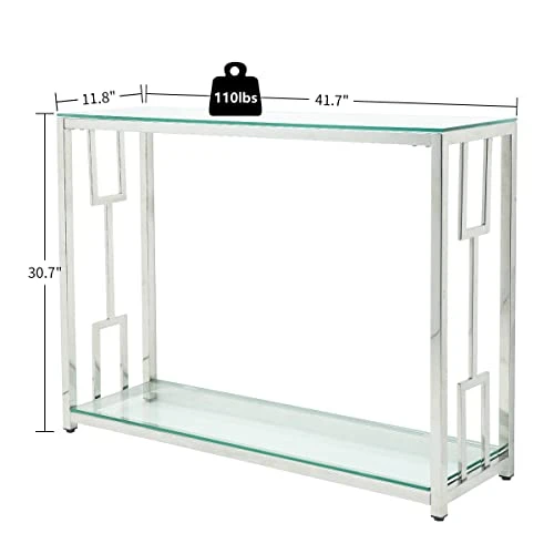 Sofa Table, Glass Console Table With 2-Tier Storage Shelves, Modern End And Narrow Entryway Table For Living Room, Hallway, And Bedroom, Stainless Steel Frame With Geometry Shape 2 Sofa Table, Glass Console Table With 2-Tier Storage Shelves, Modern End And Narrow Entryway Table For Living Room, Hallway, And Bedroom, Stainless Steel Frame With Geometry Shape - Image 2