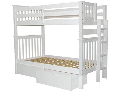 Tall Bunk Beds Twin Over Twin Mission Style With End Ladder And 2 Under Bed Drawers, White 4 Tall Bunk Beds Twin Over Twin Mission Style With End Ladder And 2 Under Bed Drawers, White - Image 4