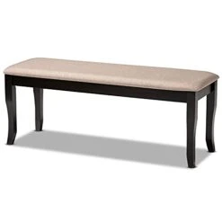 BOWERY HILL Transitional Sand Fabric And Dark Brown Finished Wood Dining Bench