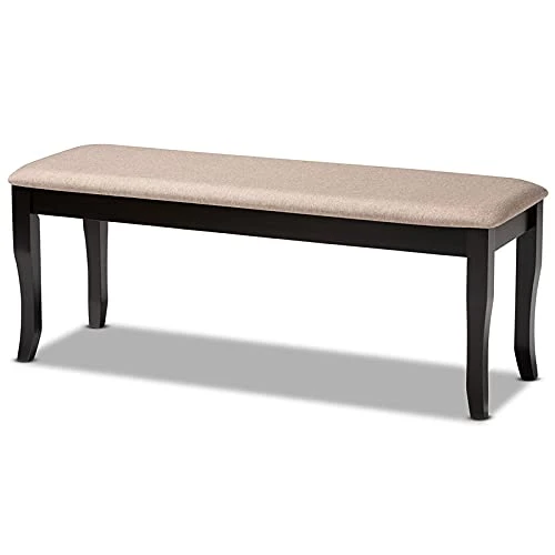 BOWERY HILL Transitional Sand Fabric And Dark Brown Finished Wood Dining Bench 1 BOWERY HILL Transitional Sand Fabric And Dark Brown Finished Wood Dining Bench