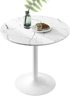 STYLIFING Dining Table 32" Mid-Century Modern Round Dining Table Coffee Table With Round Top And Pedestal Base In White -Best Furniture Store 313619 LwWL. AC