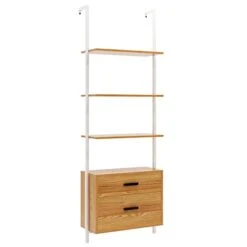 SogesHome Industrial Wall-Mounted Ladder Shelf With Cabinet, 4-Tier Bookshelf With Metal Frame, Storage Display Shelf With 2 Drawers For Living Room, Office, Bedroom, Bathroom, Kitchen -Best Furniture Store 313HDMErKpL