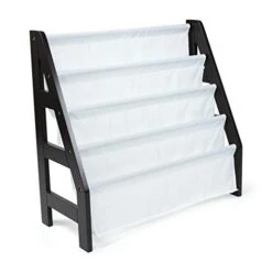 Humble Crew Kids Ladder Frame Bookshelf, 4 Tier Book Organizer, Espresso/White