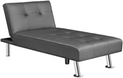 Yaheetech Faux Leather Chaise Lounge Indoor Convertible Chaise Futon Tufted Chaise Daybed With Chrome Metal Legs Converts To Recliner/Bed White -Best Furniture Store 313aSmm3CCL. AC