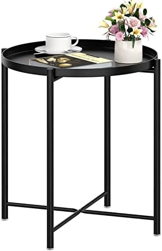 OVICAR Tray End Table - Metal Side Table 2 Tier Nightstand Round Accent Coffee Table Sofa Side Table Waterproof Indoor Outdoor Snack Table Removable Tray Table For Living Room Bedroom Office Black 5 OVICAR Tray End Table - Metal Side Table 2 Tier Nightstand Round Accent Coffee Table Sofa Side Table Waterproof Indoor Outdoor Snack Table Removable Tray Table For Living Room Bedroom Office Black - Image 5