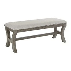 OSP Home Furnishings Monaco 48 Inch Bench With Antiqued Bronze Nailhead Trim, Grey Fabric And Antique Grey Base