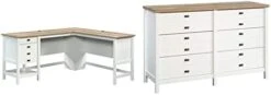 Cottage Road L-Desk, L: 65.11" X W: 58.66" X H: 29.76", Soft White Finish & Cottage Road Dresser, L: 56.77" X W: 19.29" X H: 35.35", Soft White Finish -Best Furniture Store 313oaxeMMeL. AC
