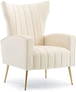 HOMEFUN Accent Chair Set Of 2, Velvet Wingback Armchair Modern Upholstered Single Sofa With Metal Legs For Living Room Bedroom Nursery, Beige -Best Furniture Store 313qqtcCteS. AC