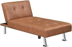 Yaheetech Faux Leather Chaise Lounge Indoor Convertible Chaise Futon Tufted Chaise Daybed With Chrome Metal Legs Converts To Recliner/Bed White -Best Furniture Store 314JxnUy1zL. AC