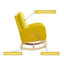 Setawix Rocking Chair For Nursery, Midcentury Modern Accent Rocker Armchair With Side Pocket, Upholstered High Back Wooden Rocking Chair For Living Room Baby Room Bedroom (Yellow - Velvet) -Best Furniture Store 314Zti4YXQL