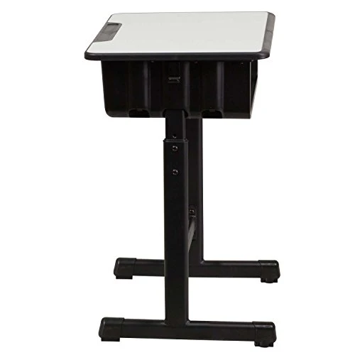 Flash Furniture Billie Student Desk With Grey Top And Adjustable Height Black Pedestal Frame 2 Flash Furniture Billie Student Desk With Grey Top And Adjustable Height Black Pedestal Frame - Image 2