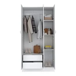 GENERIC Erie Wardrobe With Four Storage Shelves, Two Drawers And Three Doors -White 8 GENERIC Erie Wardrobe With Four Storage Shelves, Two Drawers And Three Doors -White -Best Furniture Store 314nXghFelL