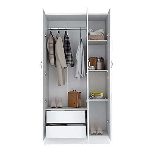 GENERIC Erie Wardrobe With Four Storage Shelves, Two Drawers And Three Doors -White 4 GENERIC Erie Wardrobe With Four Storage Shelves, Two Drawers And Three Doors -White - Image 4