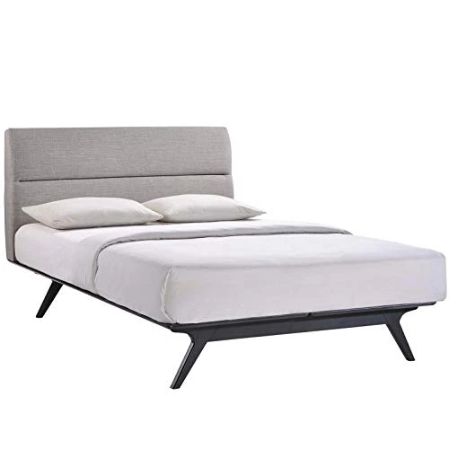 Addison Mid-Century Modern Platform Queen Size Bed And Two Nightstands In Black Gray 3 Addison Mid-Century Modern Platform Queen Size Bed And Two Nightstands In Black Gray - Image 3