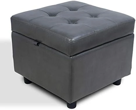 H&B Luxuries Tufted Leather Square Flip Top Storage Ottoman Cube Foot Rest (Black) 9 H&B Luxuries Tufted Leather Square Flip Top Storage Ottoman Cube Foot Rest (Black) - Image 9