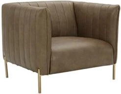 Amazon Brand – Rivet Frederick Mid-Century Channel Tufted Leather Chair, 38"W, Taupe -Best Furniture Store 3159sijELAL. AC 1