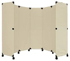 Versare MP10H Portable Folding Economical Partition | 5 Panels | Adjustable Widths | Freestanding Room Divider On Wheels | Beige 10' Wide X 6'10'' Tall