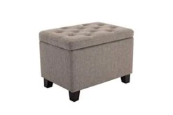 Wovenbyrd Classic 24-Inch Wide Rectangular Tufted Storage Ottoman Footstool With Hinged Lid, Gray Fabric