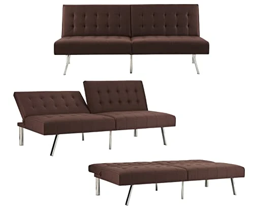 Naomi Home Tufted Split Back Futon Sofa Bed, Linen Couch Bed, Futon Convertible Sofa Bed With Chrome Legs, Folding, Reclining Small Convertible Couch, Futon Couches For Living Room Espresso 2 Naomi Home Tufted Split Back Futon Sofa Bed, Linen Couch Bed, Futon Convertible Sofa Bed With Chrome Legs, Folding, Reclining Small Convertible Couch, Futon Couches For Living Room Espresso - Image 2