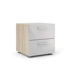 Contemporary 3 Piece Bedroom Set With Two Nightstands And 8 Drawer Double Dresser In Oak And White Gloss